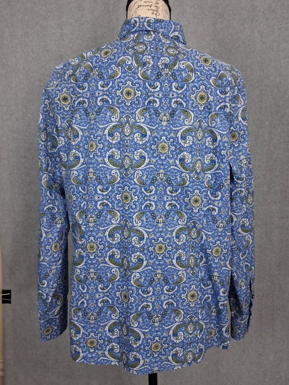 Lands' End - NO IRON Supima Cotton Blue Baroque Print Button-Down Shirt - Sz 16 - Picture 4 of 8